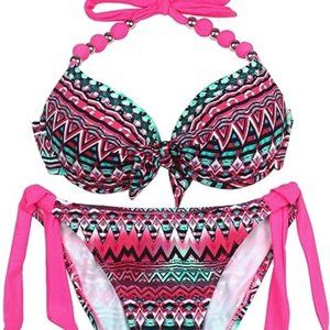 EONAR Womens Removable Padded Push Up Bikini Set Tie Side Swimsuit, Large